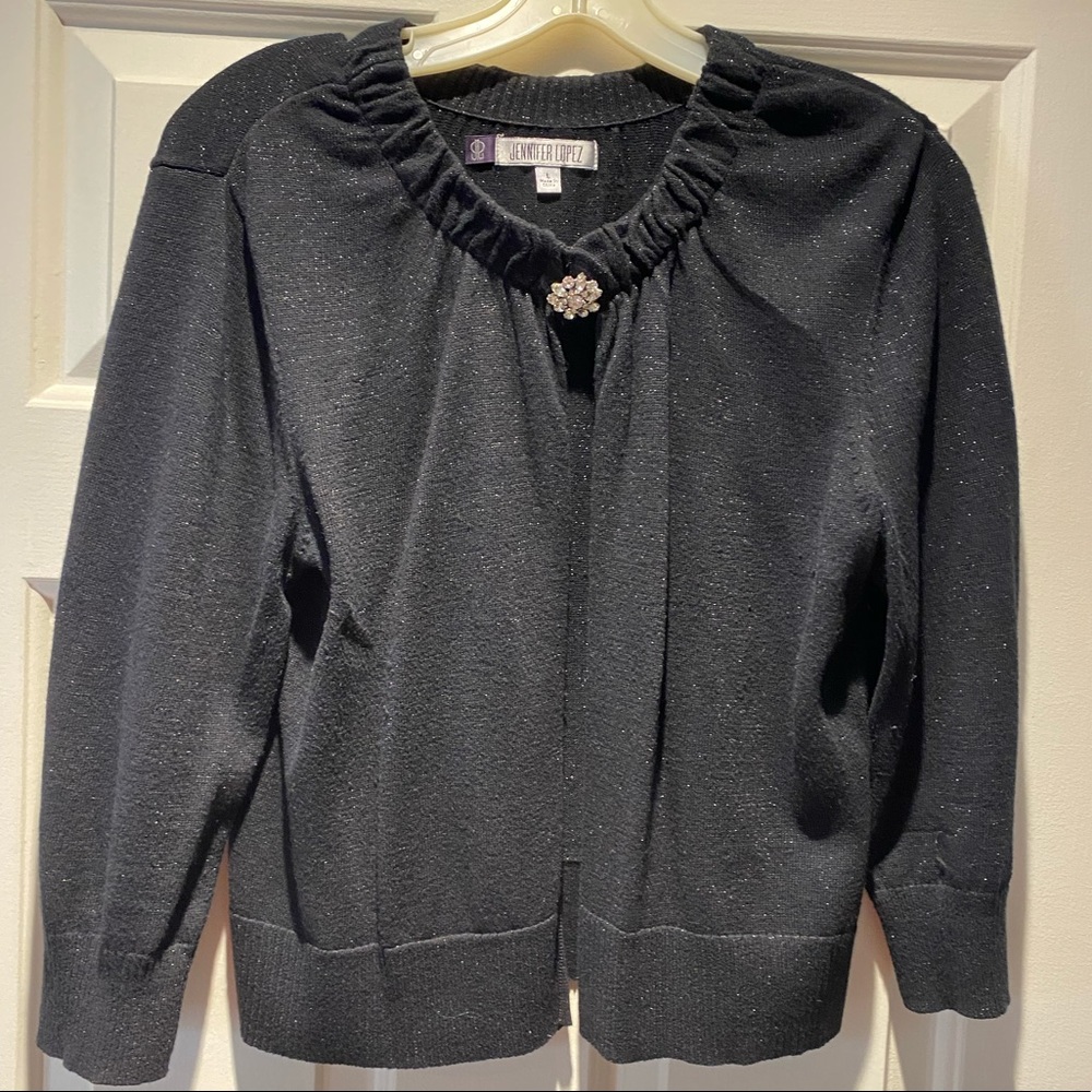 Black with sparkle cardigan with jewel snap closure Size L